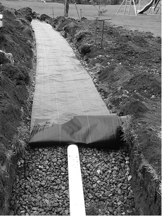 Gravel filled trench with geotextile fabric
