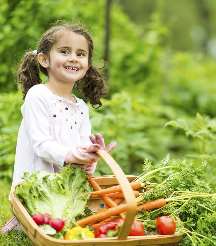 girl with basket of garden produce