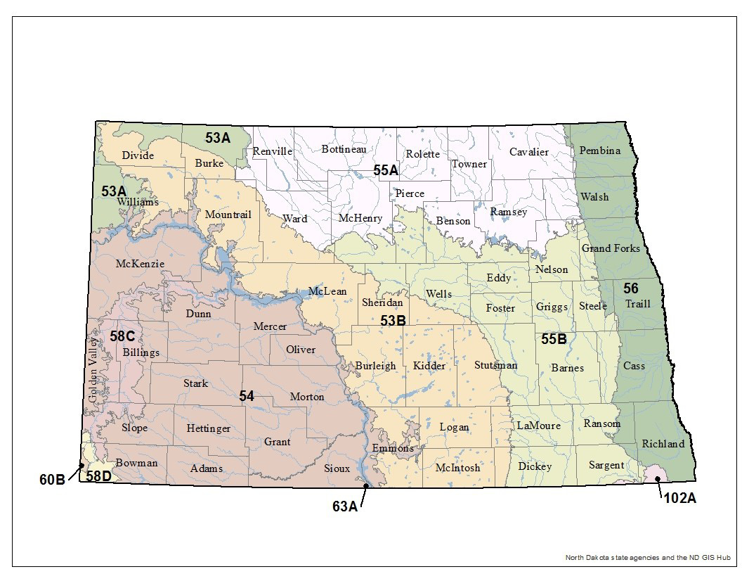 map of major land resource areas of North Dakota