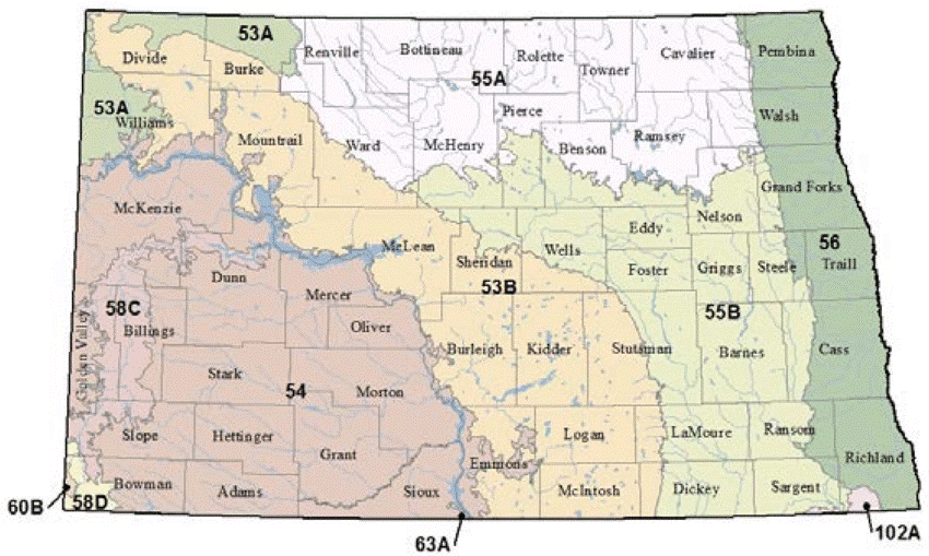 map of North Dakota major land resource areas