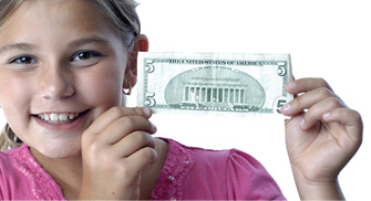 girl with 5-dollar bill