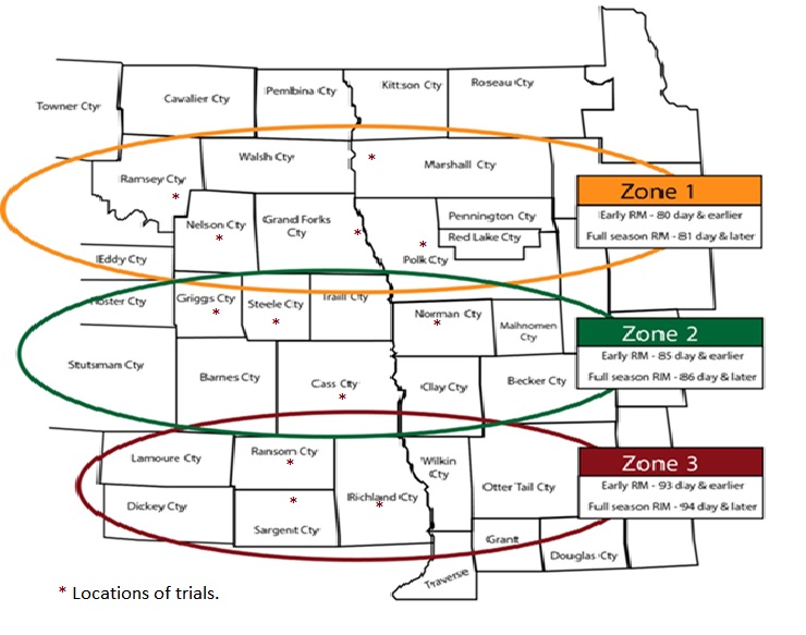 Map showing the hybrid testing zones and locations of trials