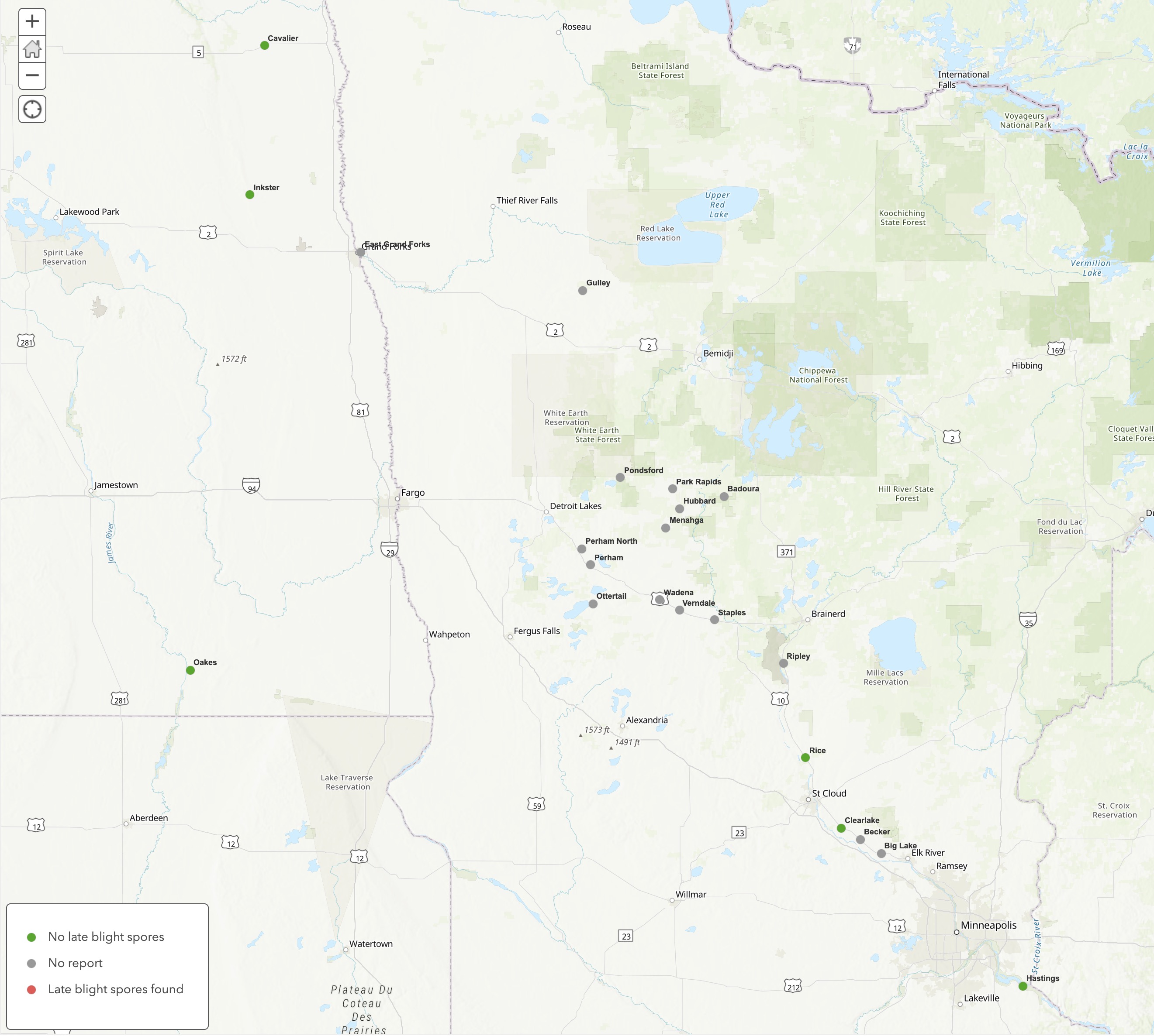 Late blight spore trapping network report, August 26-September 9