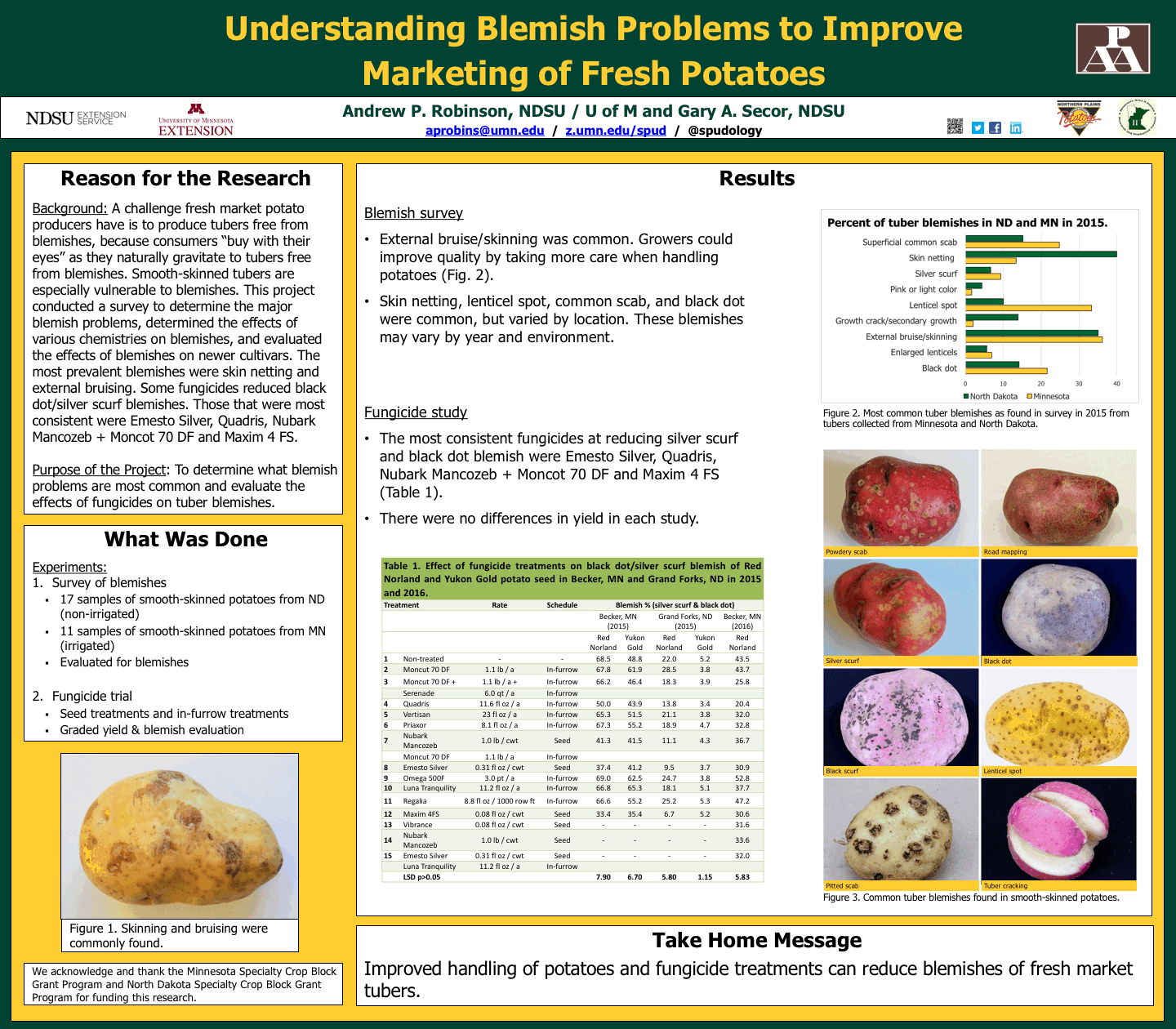 Understanding Blemish Problems to Improve  Marketing of Fresh Potatoes - Potato Expo poster