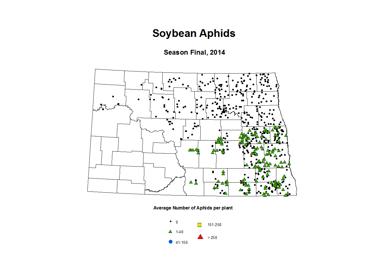 2014 Soybean Season Final ND Aphids Average Per Plant