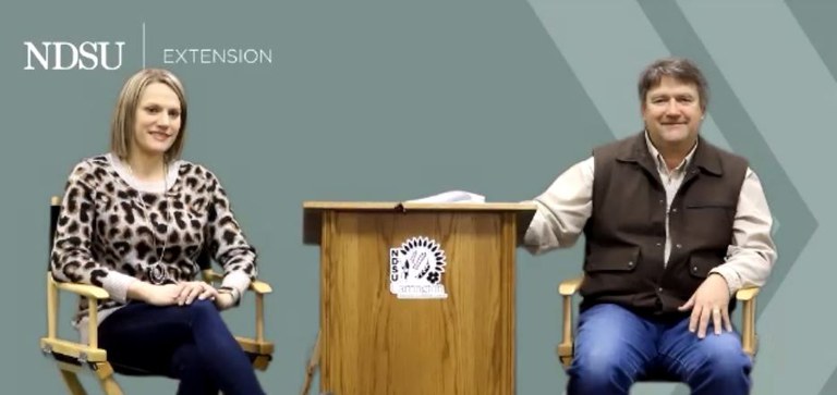 Miranda Meehan, left, and Devin Sedivec, right, visit with ranchers during the February 18 Preparing Your Ranch for Drought webinar.