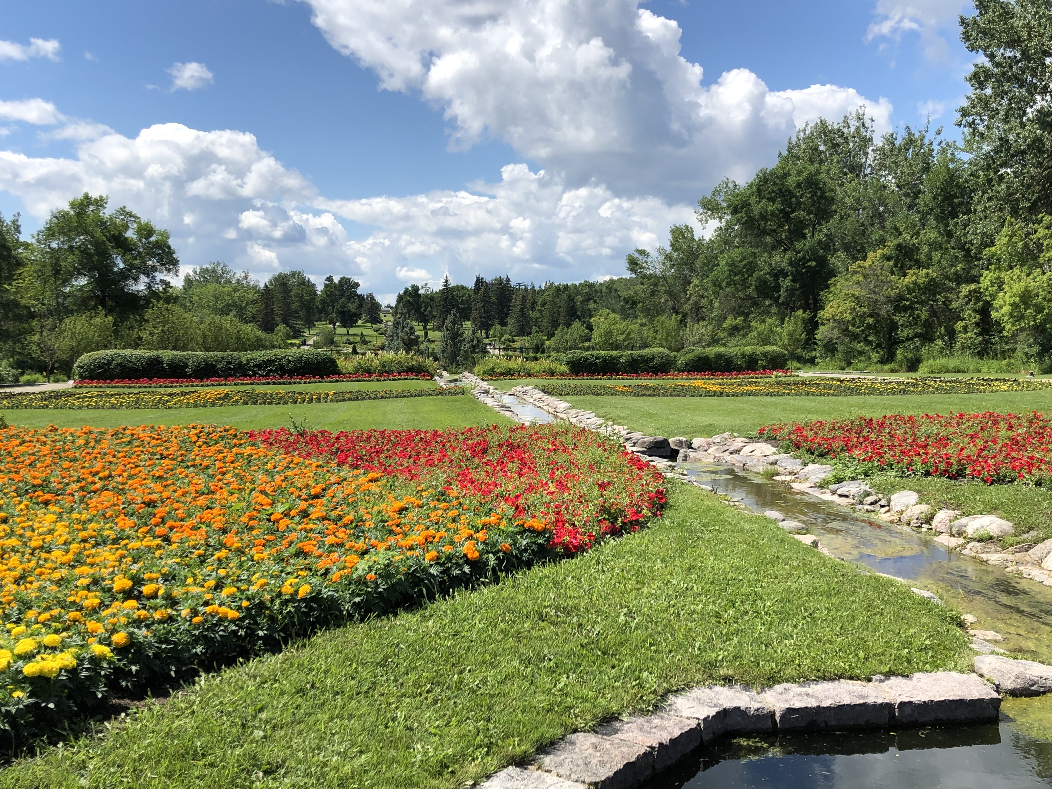 A waterway marks the international border in the formal garden. (NDSU photo)