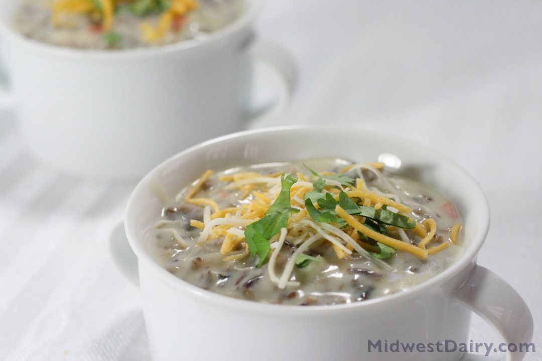 Creamy Wild Rice and Mushroom Soup is a warm, comforting meal on a cold winter night. (Photo courtesy of the Midwest Dairy Council)