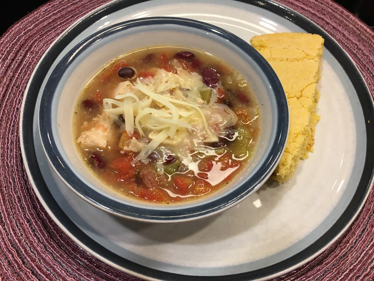 This tasty Mexican fiesta chicken soup makes an ideal evening meal. (NDSU photo)