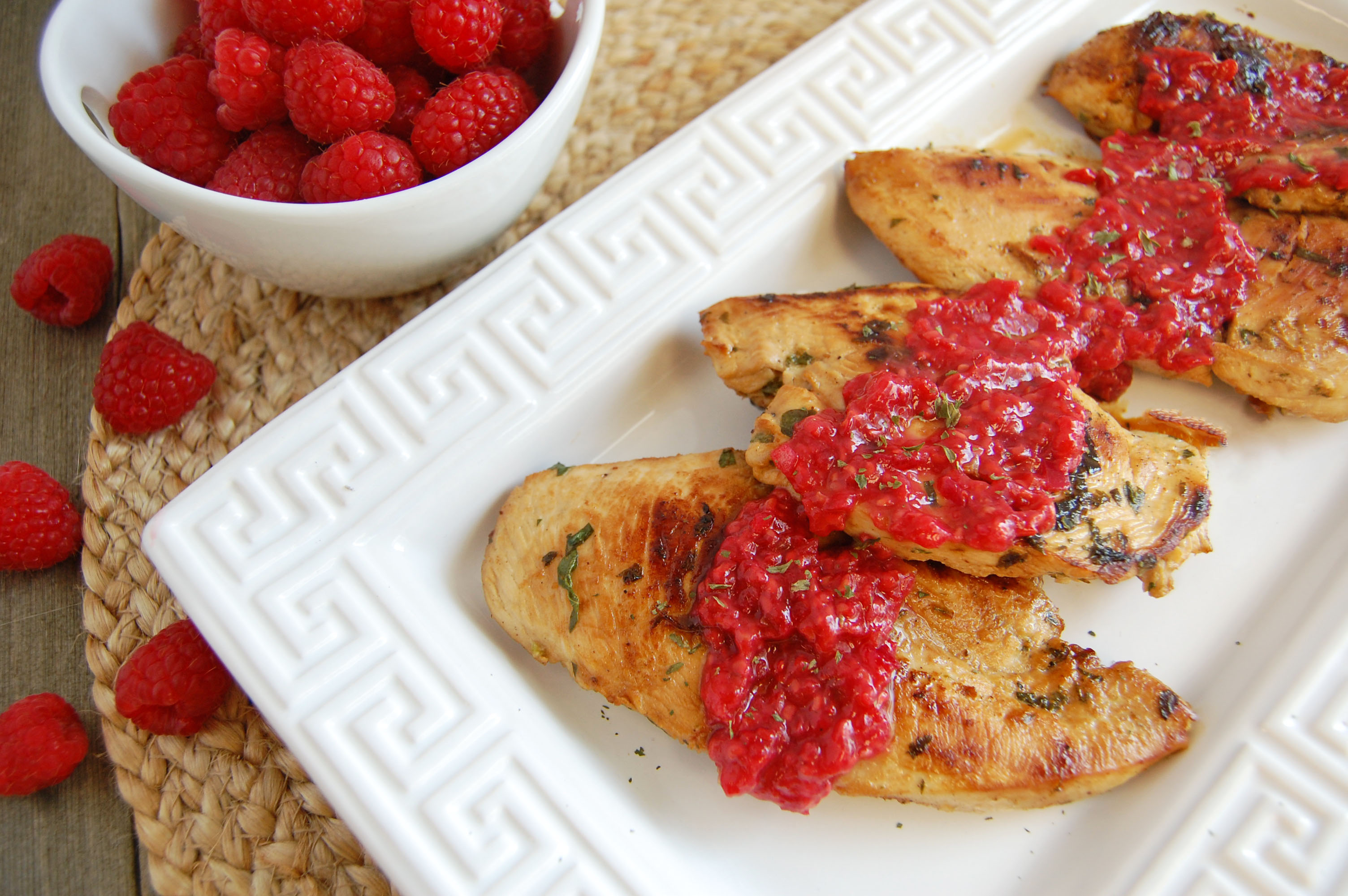 This grilled chicken with raspberry glaze makes for a colorful, tasty meal. (NDSU Photo)