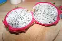 Try an unusual fruit, such as dragon fruit. It’s bright pink with green spines on the outside and white with tiny black seeds inside. (Photo courtesy of Morguefile)