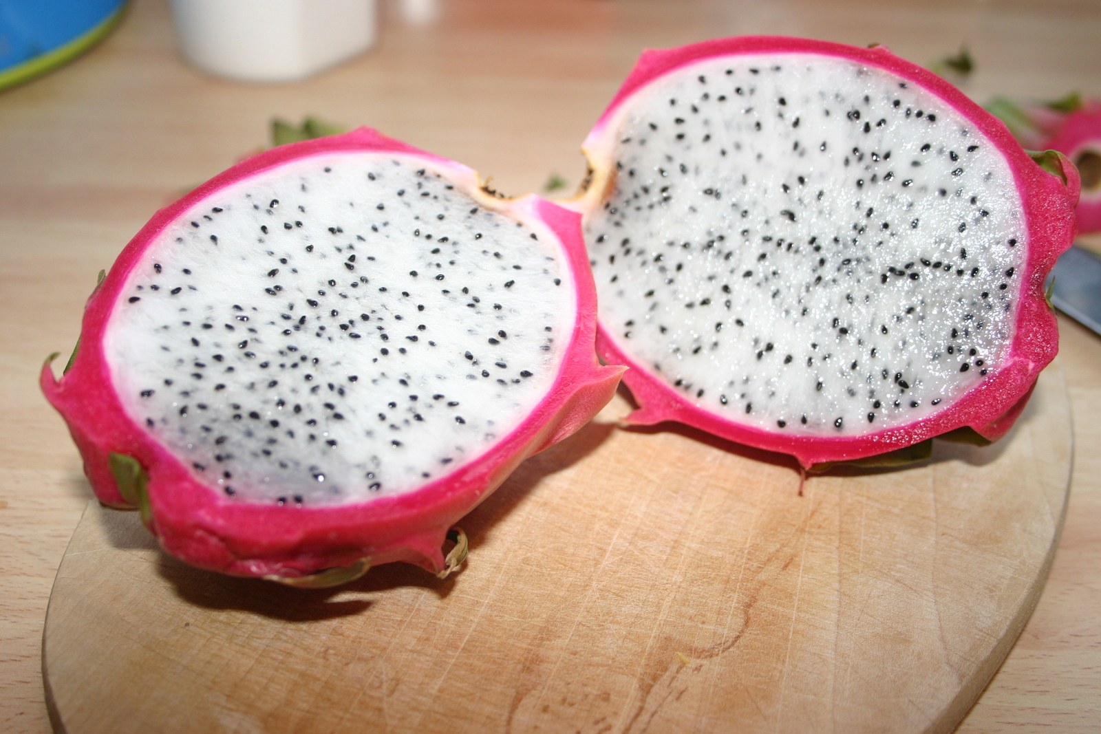 Try an unusual fruit, such as dragon fruit. It’s bright pink with green spines on the outside and white with tiny black seeds inside. (Photo courtesy of Morguefile)