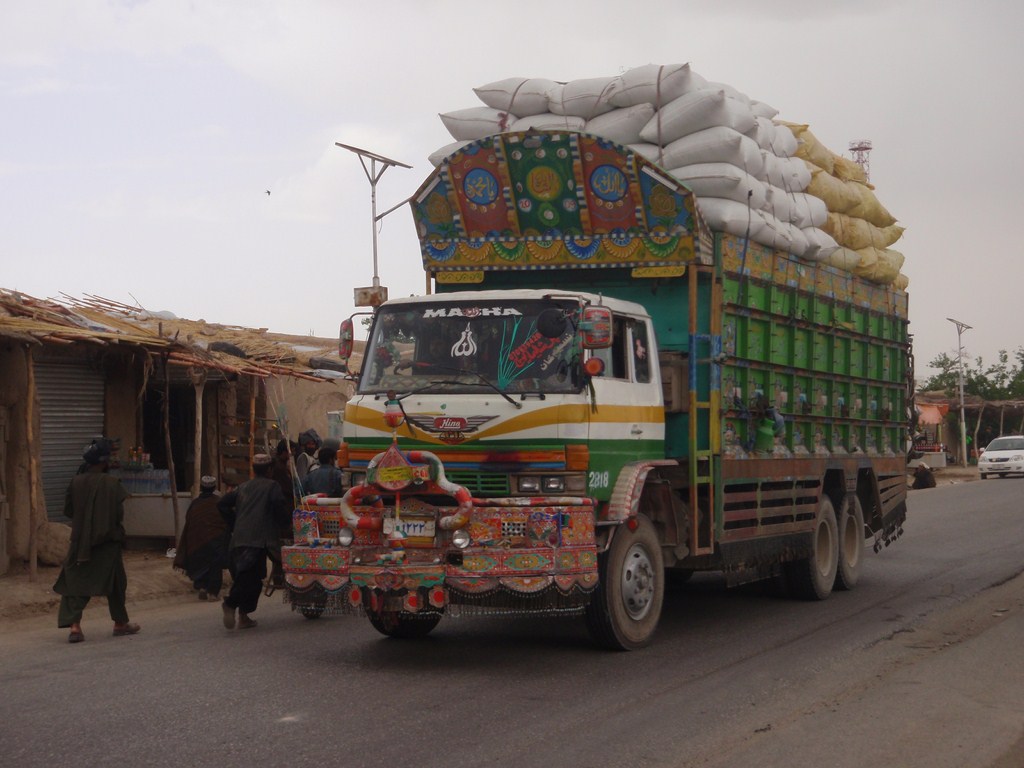Afghan Truck hauling agricultural products.