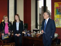 Peggy Hellandsaas, left, and Christina Wiederrich are among the RLND members who visit with U.S. Sen. Byron Dorgan, D-N.D., during their study tour to Washington, D.C.