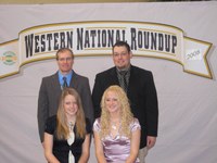 The Oliver County 4-H horse judging team competed at the Western National Roundup in Denver. Pictured are: (back row) coach Rick Schmidt, left, and team member Mikael Schmidt; (front row) team members Kimberly Klein, left, and Kayla Klein.