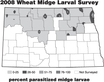 2008 Wheat Midge Larval Survey - Percent Parasitized Midge Larvae