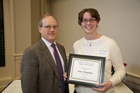 D.C. Coston, NDSU vice president for Agriculture and University Extension (left), presents the Donald and Jo Anderson Staff Award to Diane Pennington, office manager for the School of Natural Resource Sciences (Entomology).