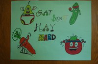 This entry earns Adriane Two Hearts of Roseglen second place in the teen division of the ""Eat Smart. Play Hard."" poster contest.