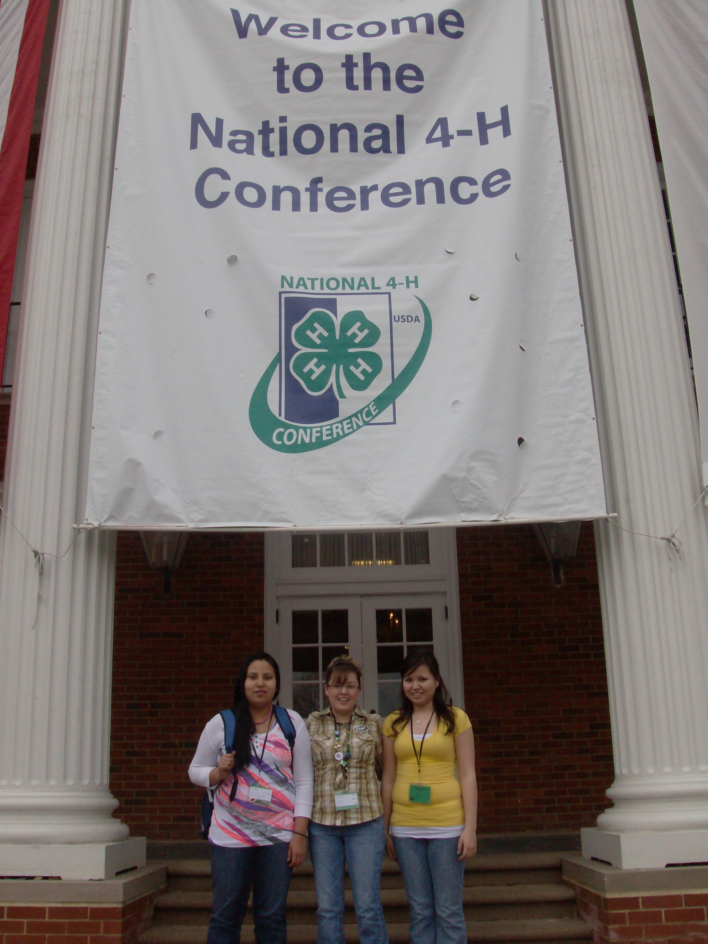 North Dakota 4-H members (from left) Lindsey Twinn of Fort Yates, Mercedes Ridley of McLaughlin, S.D., and Kirsten Ridley of Shields pause outside the National 4-H Conference Center.