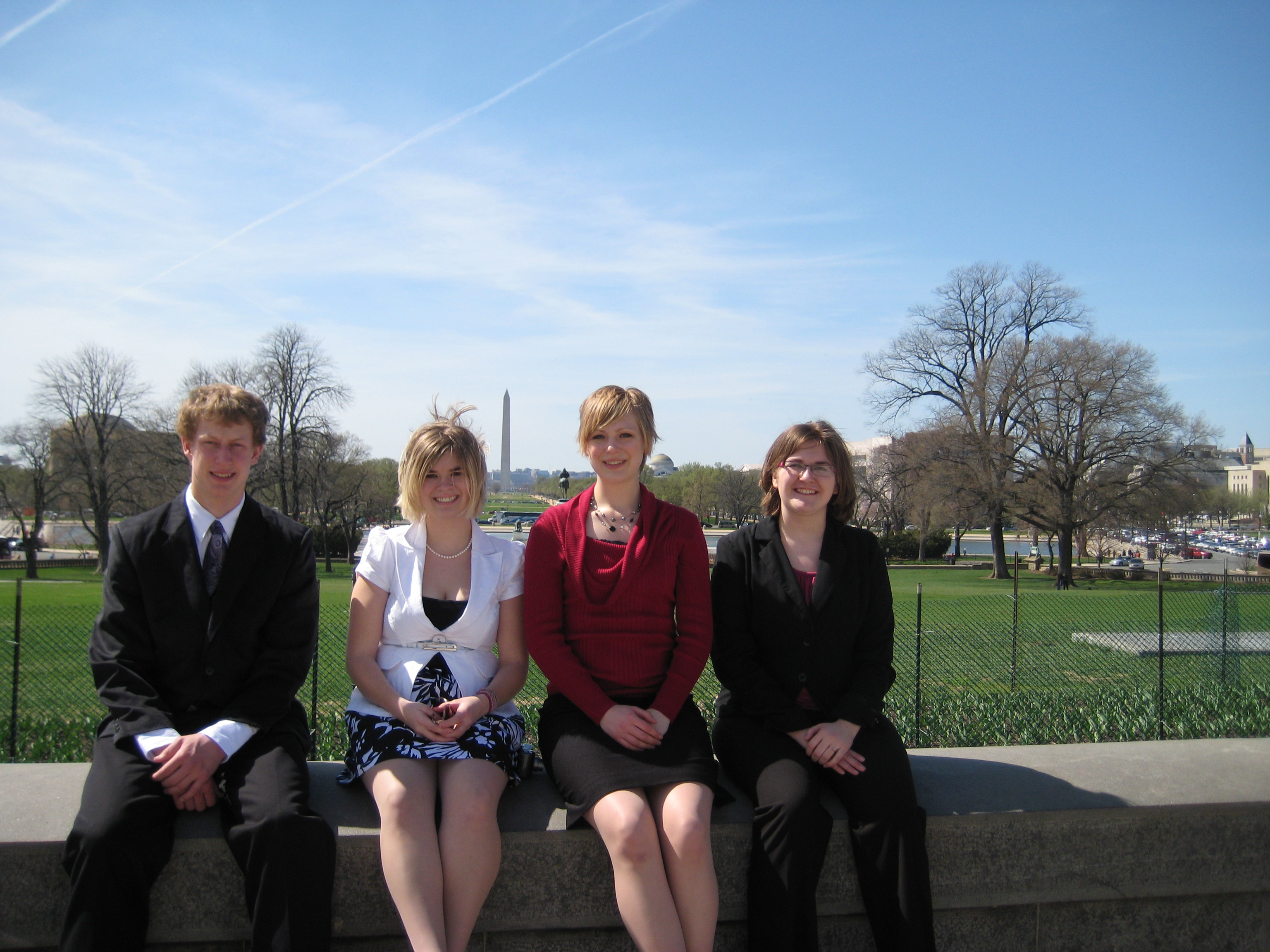 North Dakota 4-H members take a break while on a tour in Washington, D.C. They are, from left, Jason Jallo of Fordville, Rebecca O'Toole of Crystal, Hannah Klinnert of Kindred and Sophie Miller of Adrian.