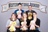 The Oliver County consumer choices team displays the ribbons it won at the Western National Roundup in Denver. They are (from left), front row: team members Ashley Giedd, Kristin Liffrig and Brittney Klein; back row: team member John Klein and coach Rick Schmidt.