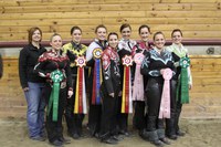 Eight members of NDSU's Western equestrian team competed in postseason regional competition, where three earned a trip to semifinal competition. Pictured are, from left, coach Tara Swanson and team members Megan Mueller, Juliann Zach, Jenna Benjaminson, Alyssa Jorgenson, Sara Holman, Amanda Grev, Janelle Lanoue and Shannon Voges.
