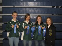 Mountrail County's team places first in the junior division of the hippology contest at the North Dakota Winter Show. The team members are (from left to right): Veronica Enander, Stanley; Bobbi Hennessy, Stanley; Haley Goodall, Stanley; and Cheyene Liedle, White Earth.