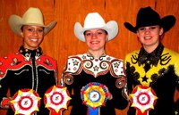 The members of NDSU's Western equestrian team who are advancing to semifinal competition display the ribbons they received at post-season regional competition in Crookston, Minn. They are (from left to right): Kelly O'Connell, Shannon Voges and Juliann Zach.