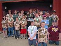 Ramsey County's shooting sports teams were named the state champion at the North Dakota 4-H shooting sports spring match. Team members are: (front row, left to right) Damon Sobolik, Ordale Morstad and Parker Schmid; (second row, left to right) Alivia McCarthy, Forrest Hanson, Griffin Weber, Isaak Brown, Morgan Hanson, Dylan Durbin and Rachel Fritz; (third row, left to right) Mason Hanson, Kody Durbin, Hunter Brown and Shaelynn Tofte; (back row, left to right) Cole Hanson, Gregory Fritz, Colton McAllister, Bradley Pfeifer, Michael Bischoff, Derek Melcer, Maria del-C Rosa Nieves and Wyatt Ziegler.