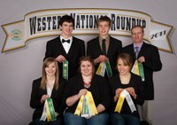 Oliver County's 4-H livestock judging team placed in competition at the Western National Roundup in Colorado. Pictured are (front row, left to right) team members Courtney Tweeten, Ashley Giedd and Kristen Liffrig and (back row, left to right) team members John Klein and Peter Liffrig and team coach Rick Schmidt.