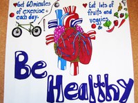 This entry wins Megan Tichy of Tower City first place in the teen division of the ""Eat Smart. Play Hard."" poster contest.