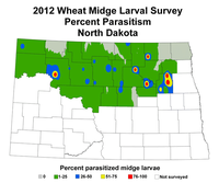 2012 Wheat Midge Larval Survey Percent Parasitism North Dakota