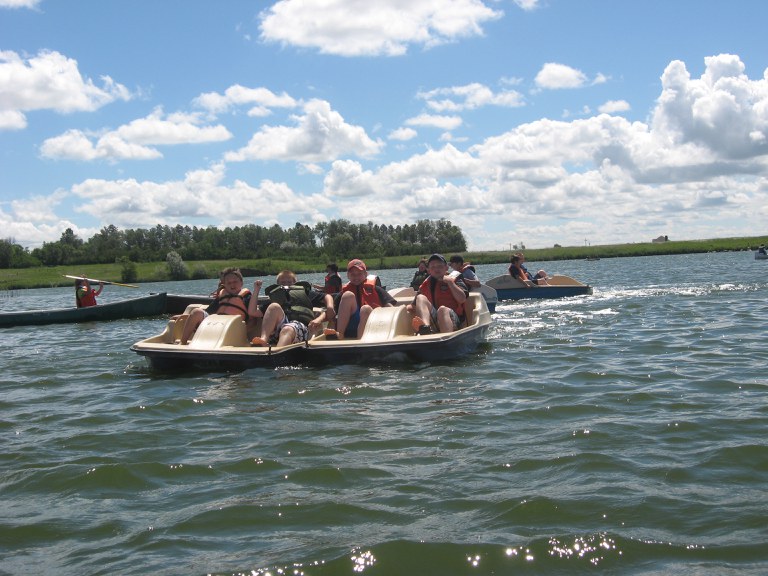 Youngsters have some fun on the water while at the North Dakota 4-H Camp near Washburn.