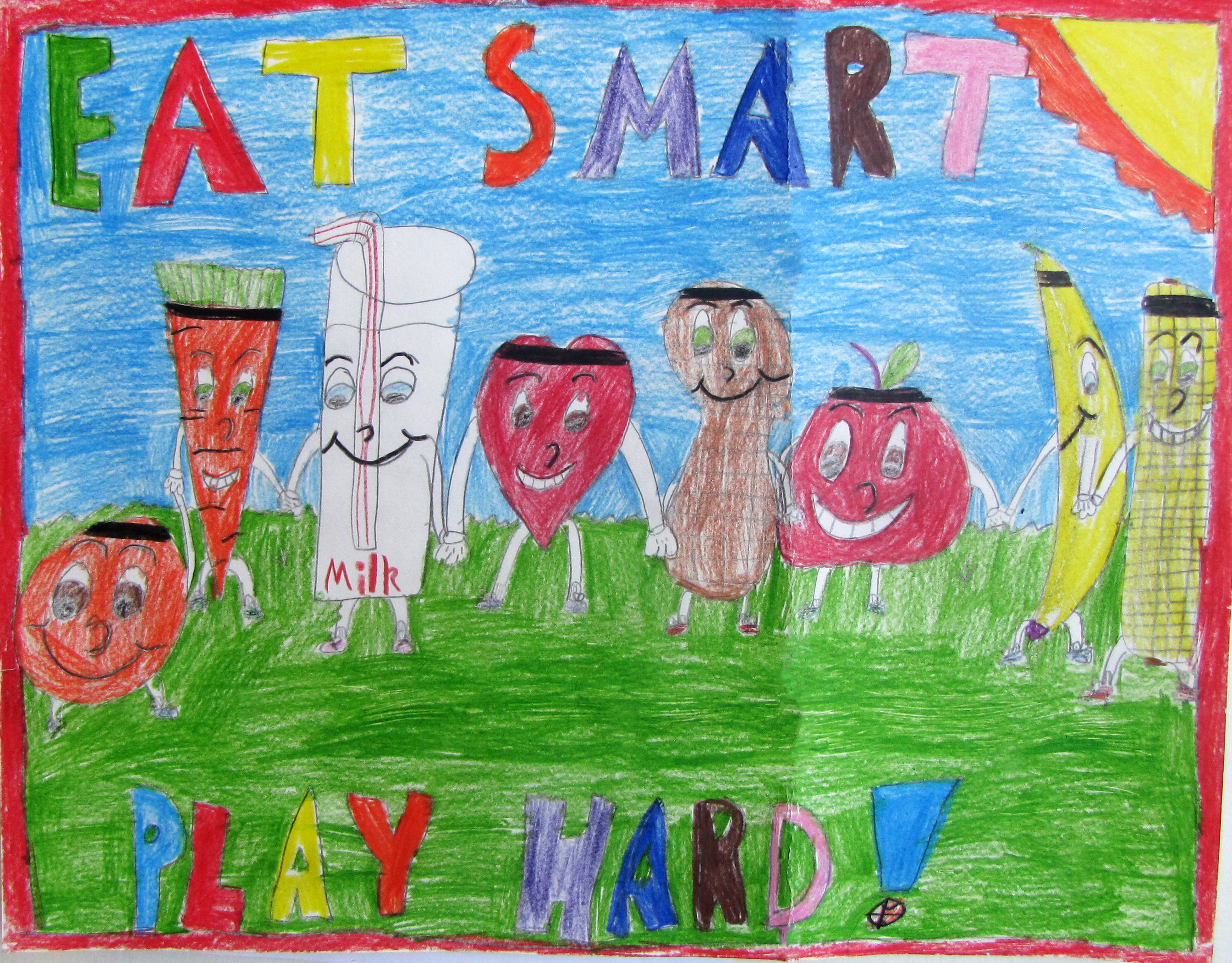 Caitlin Reiten of Kathryn receives third place in the preteen division of the 2014 ""Eat Smart. Play Hard."" poster contest with this poster.
