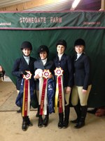 Four members of NDSU's hunt seat equestrian team competed in the Intercollegiate Horse Show Association's Zone 7, Region 3, horse show in Stillwater, Minn., in February. They are, from left, Deann Berntson, Sarah Bridge, Kaylin Scarberry and Sydney Larson. Berntson, Bridge and Scarberry are advancing to competition in Madison, Wis., in April.
