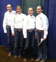 The Morton County team of (from left) Brenna Hoger, Morgan Henke, Brooke Heidrich and Ashley Goldade took first place in the junior division of the 4-H hippology contest at the North Dakota Winter Show.