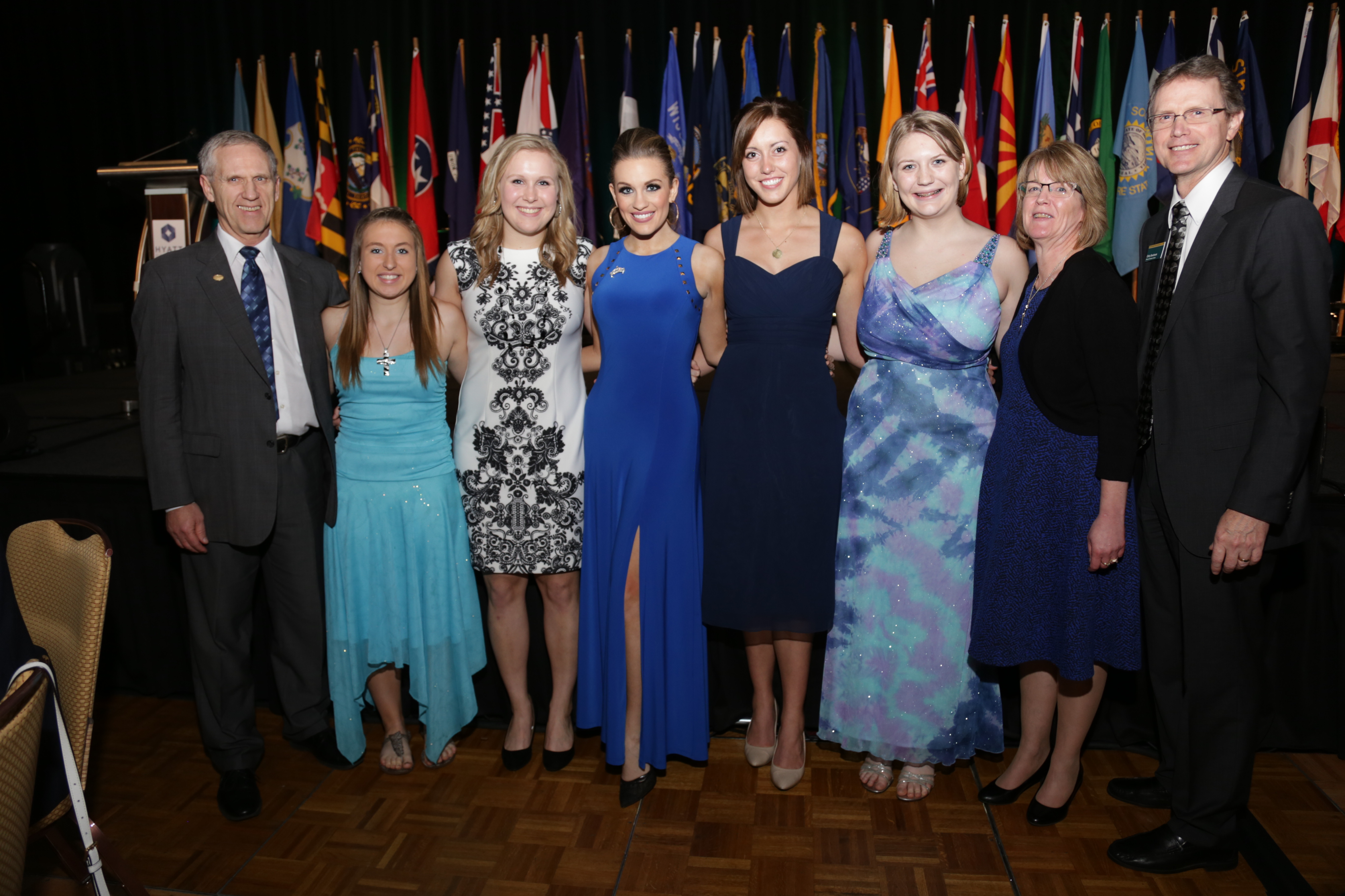 The four North Dakota 4-H'ers who attended the National 4-H Congress in Atlanta, Ga., say it was inspiring. Picutred are (from left): Roger Johnson, former North Dakota agriculture commissioner; Congress delegates Traci Lagein of Towner County and Emily Zikmund of Walsh County; Miss America Betty Cantrell; Congress delegates Rebecca Liffrig of Oliver County and Marisa Smith of Sargent County; Barb Thoreson, 4-H volunteer and chaperone, Barnes County; and Chris Boerboom, NDSU Extension director.