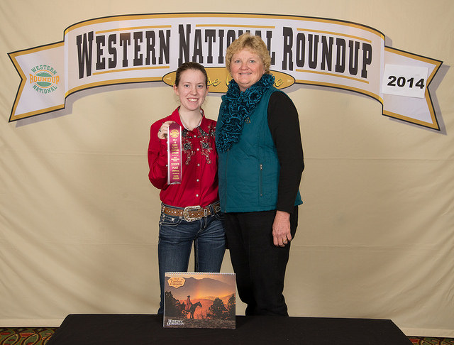 Emma Howey of Sargent County places seventh in the horse individual demonstration at the Western National Roundup in Denver, Colo. Howey (left) is pictured with her coach, Julie Hassebroek.