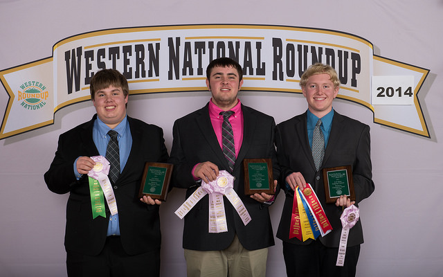 The Mountrail County meats judging team places second at the Western National Roundup in Denver, Colo. Pictured (from left) are team members Daniel Bolen, Dylan Enger and Jonathon Rosencrans.