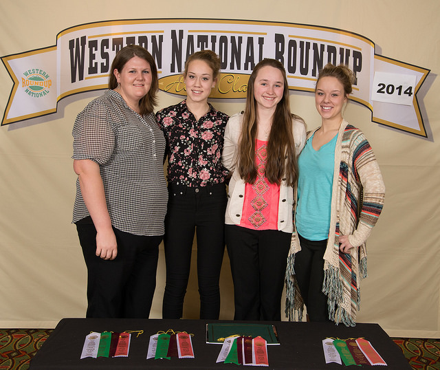 The Ward County horse judging team places fifth overall at the Western National Roundup in Denver, Colo. Pictured (from left) are Paige Brummund, coach, and team members Shaylee Miller, Kara Scheresky and Kali Miller.