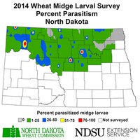 2014 wheat midge larval survey percent of parasitism in North Dakota