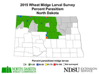 2015 Wheat Midge Larval Survey Percent Parasitism North Dakota
