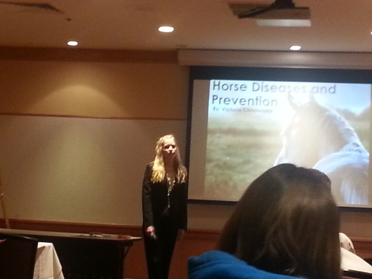 Victoria Christensen of Barnes County places sixth in the horse demonstration event at the Western National Roundup in Denver, Colo. (Photo courtesy of Victoria Christensen)