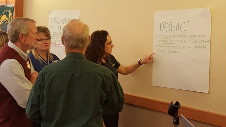 North Dakotans share their concerns at an NDSU Exension Service community forum in St. Michael. (NDSU photo)