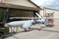 The Hermes 450 waits to be towed to the runway at the Hillsboro Municipal Airport on Friday afternoon. (NDSU photo)