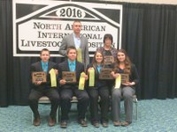 Morton County's team places seventh overall in the National 4-H Livestock Judging Contest in Louisville, Ky. Pictured are (from left, front row) team members Stetson Ellingson, Jameson Ellingson, Kelsie Jo Schaff and Sara Jochim and (back row) coaches Luke Keller and Jackie Buckley. (NDSU photo)