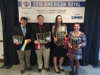 The Pierce County 4-H meat judging team takes second place overall at the National 4-H Meat Evaluation and Identification Contest. The team members are (from left) Devin Volk, Shane Giedd, Breanna Thompson and Abby Volk. (Photo courtesy of Rick Vannett)