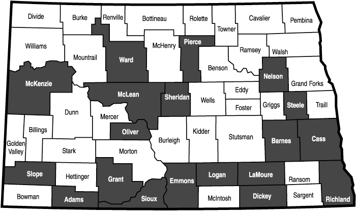 These counties are participating in an NDSU Extension Service project to monitor grazing readiness.