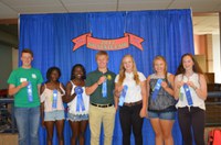 The Walsh County team of (from left) Noah Zikmund, Sandra Kjelland, Beatrice Kjelland, Toby Zikmund, Kristen Larson, Sydney Beneda and Annah Zikmund took first place in the senior division of the consumer choices contest held during the North Dakota State Fair. (NDSU photo)
