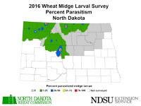 2016 Wheat Midge Larval Survey - Percent Parasitism - North Dakota